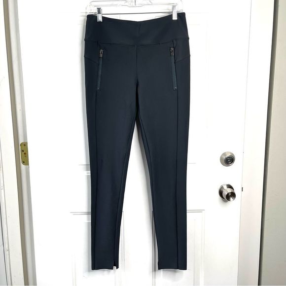 Athleta Pants - Athleta dark grey/blue side zipper pocket ankle slit leggings size Medium Tall